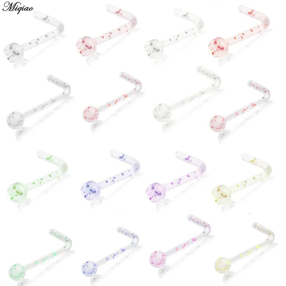 

Miqiao 1pc Glittery Pink Nose Nail L-shaped Piercing Accessories with Ball Human Body Piercing Nose Ring