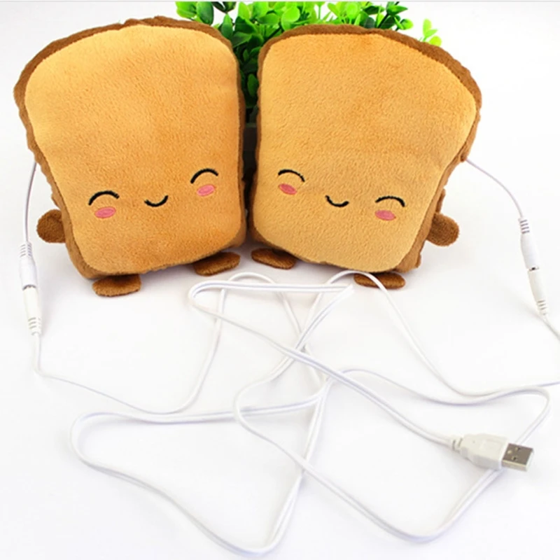 Симпатичные теплые перчатки в форме хлеба с USB разъемом для рук пригодные ношения