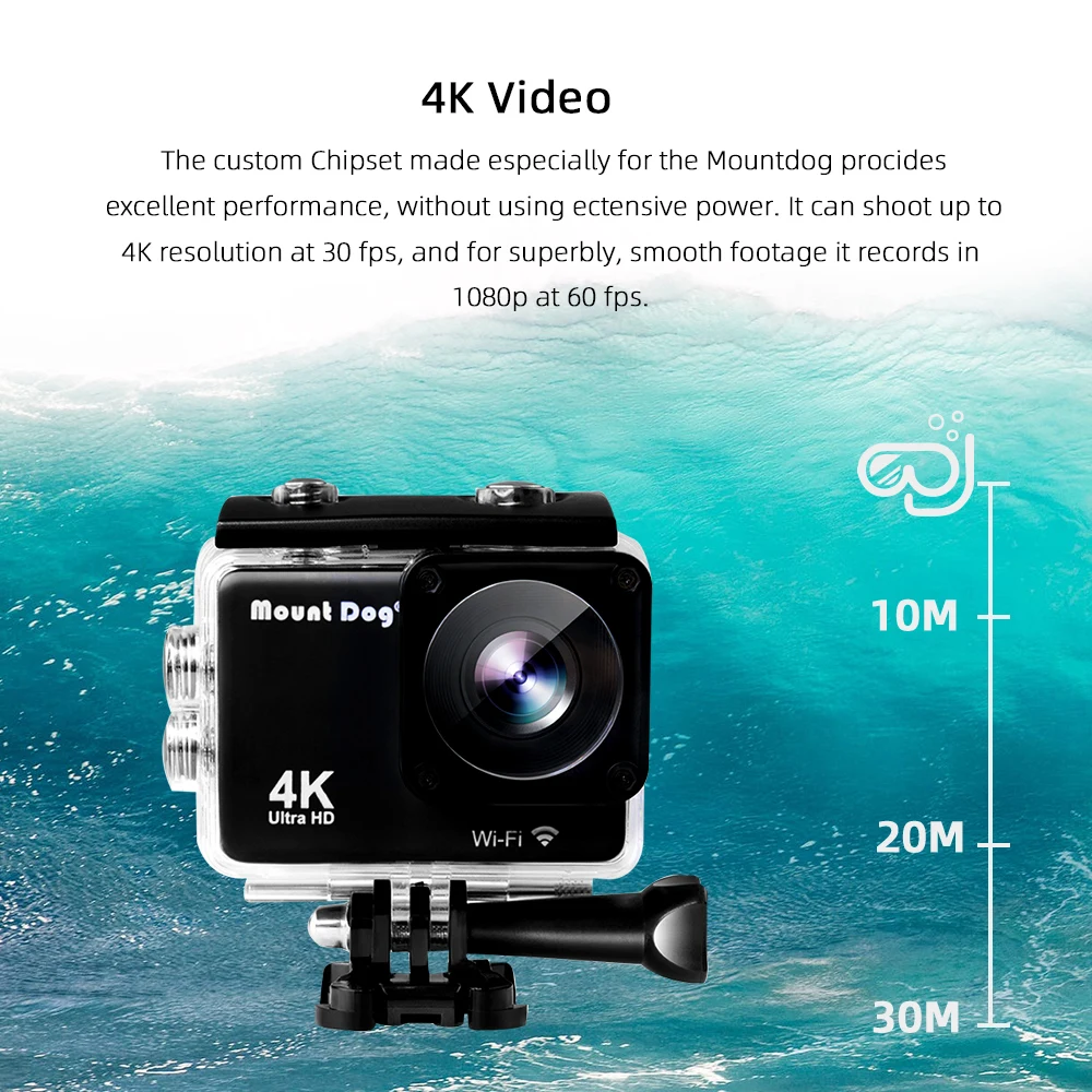 Mount tdog 4K Спортивная Экшн-камера 30fps WiFi 2," экран 170D подводный водонепроницаемый мини-камера для записи видео на шлем s Спортивная камера