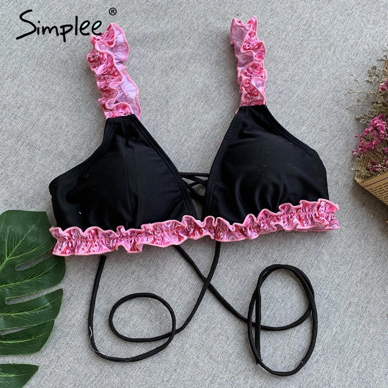 Женский купальник Simplee с рюшами на шнуровке для женщин большим вырезом и эффектом