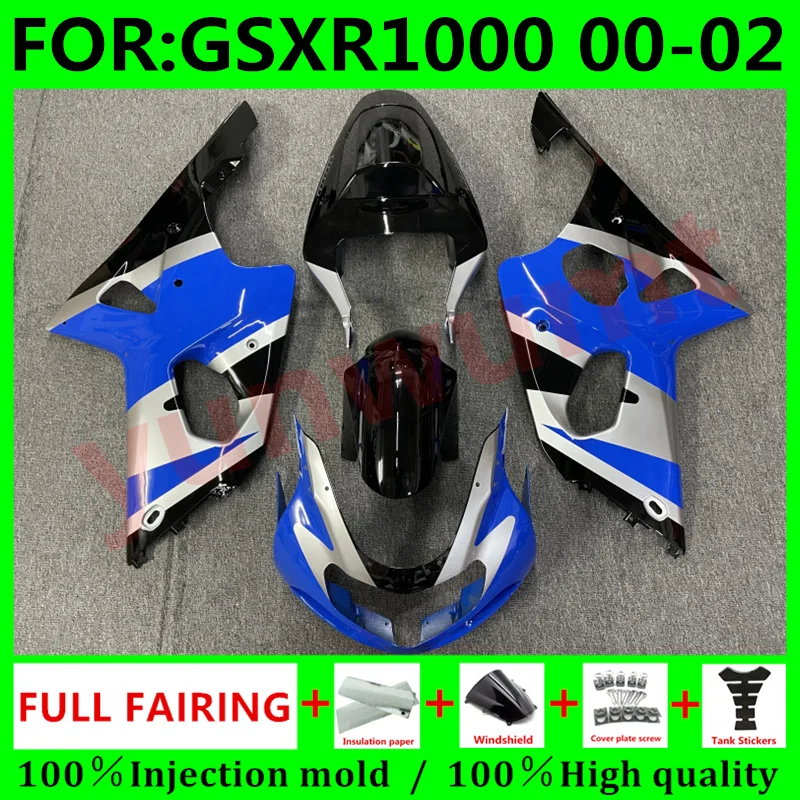 

НОВЫЕ комплекты обтекателей для мотоциклов SUZUKI GSXR1000 00 01 02 K1 GSXR 1000 2000 2001 2002 K2 Обтекатели для кузова синие серебряные