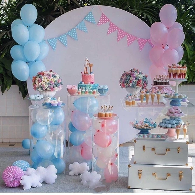 

3pcs Round Cylinder Acrylic Plinths Cake Flower Pedestal Stand Pillar Balloons Rack For Baby Shower Birthday Party DIY Wedding