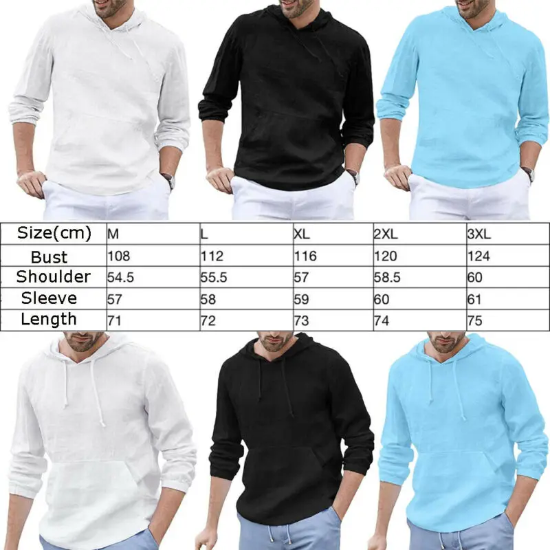 Футболка мужская с капюшоном хлопково-Льняная приталенная дышащая мягкая