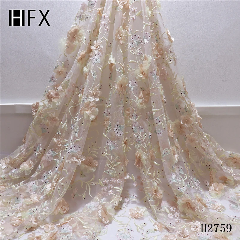 HFX Yellow Luxury Handmade Big 3d Flowers Nigeria Bridal Beaded Stones Embroidery African lace fabric Tulle Lace Fabric X2759 | Дом и сад