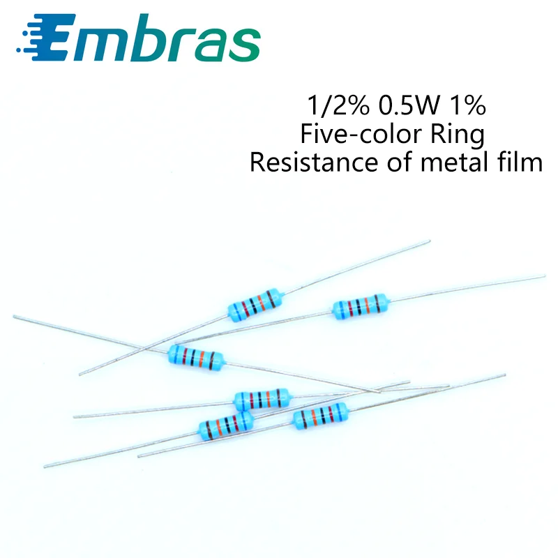 

100Pcs 1/2W Metal Film Set Of Resistor 0R-22M 1% Tolerance 180K 300K 620K 1M 1.5M 4.7M 9.1M 10M 10 Ohm Electronics Resistance