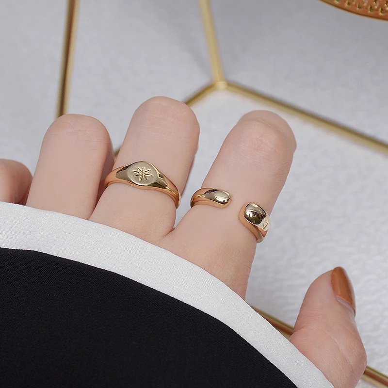 

Изящные Ювелирные изделия 14 к позолоченные Цветочные Регулируемые кольца для женщин Простые Стильные обручальные кольца
