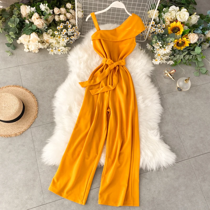 Комбинезон женский с оборками на одно плечо пикантный Повседневный бандажный