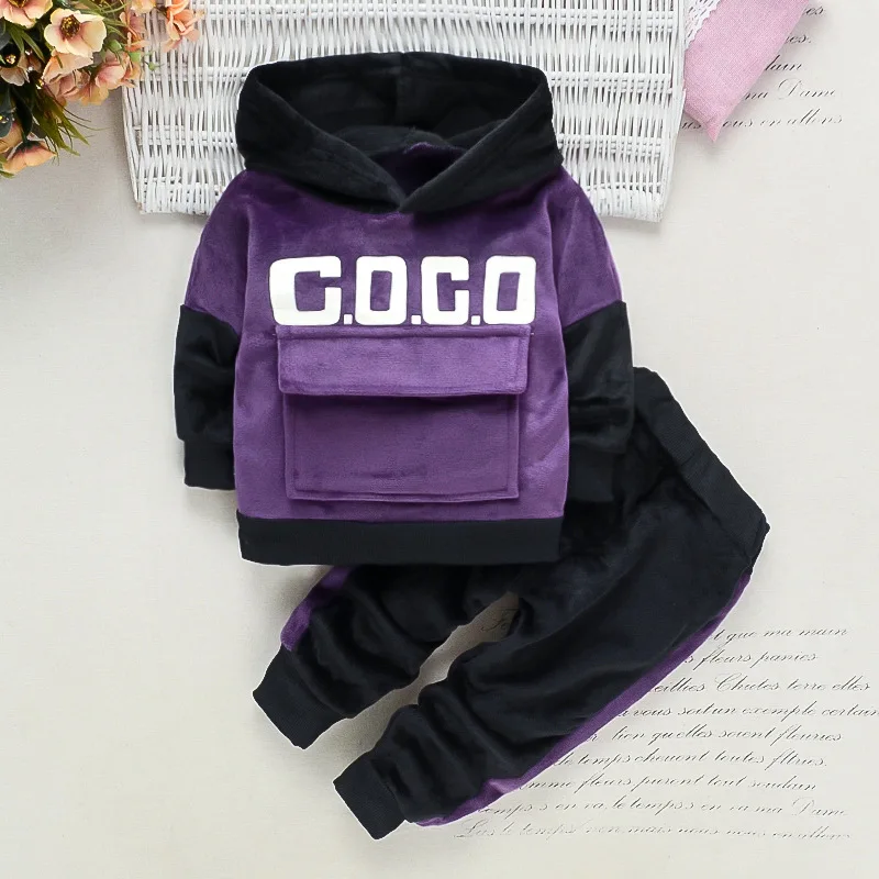 

Толстовка с капюшоном для маленьких мальчиков, осень и зима, комплект из 2 предметов для детской одежды, свитер leece, костюм, плюшевая плотная ...