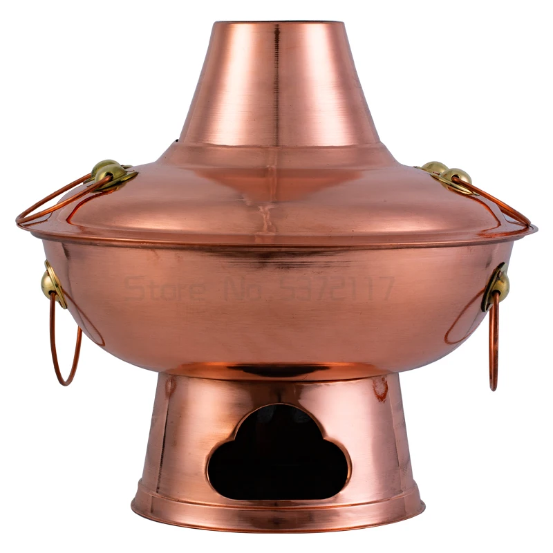 

Chinese Style Copper Hot Pot Pure Copper Old-Fashioned Two-Flavor Hot Pot Home Charcoal Carbon Pure Purple Mutton Hot Pot