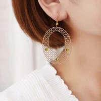 superbly cz crystal intersperse cutout oval earrings for women fashion designer gold filigree jewelry 4 color option wholesale