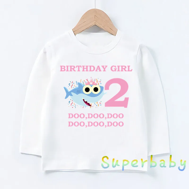 Свечи "Happy Birthday" для торта, Акула, 1-9 лет, футболка с принтом цифр, Забавные топы с рисунком для маленьких мальчиков и девочек, Детская футболка с длинными рукавами, LKP2441 - Цвет: LKP2441-L