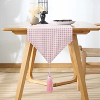 japanese modern simple pink plaid cotton and linen table runner idyllic printing birthday party wedding table runner decoration