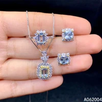kjjeaxcmy fine jewelry 925 sterling silver inlaid natural aquamarine female ring pendant earring set luxury supports test