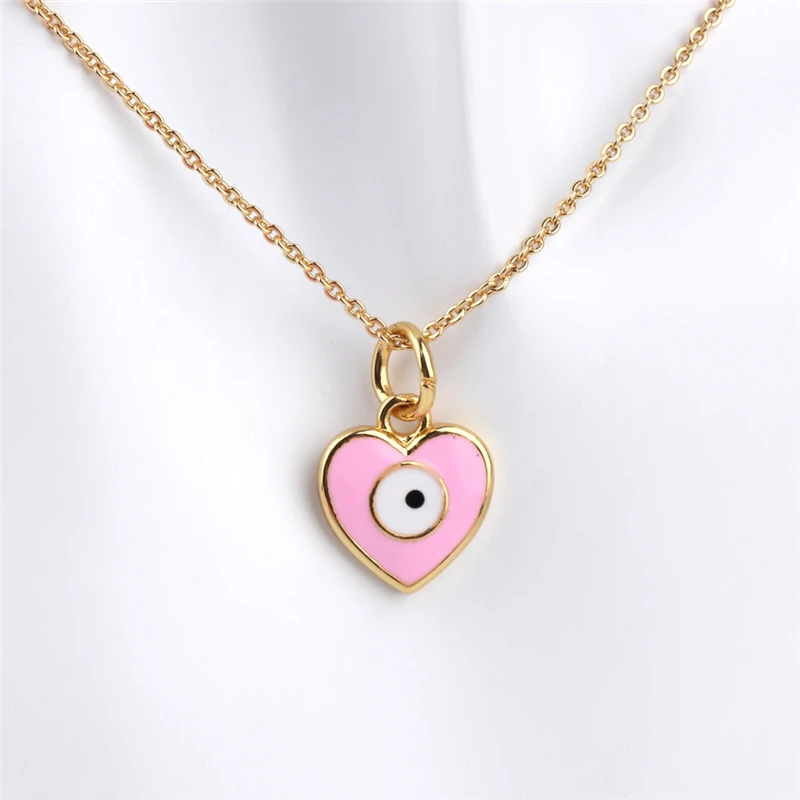 

KOJ Colorful Chains For Women Necklace Pendant 5Clolor Dripping Oil Craft Heart Dangle Gold silver&copper Accessories Jewelry