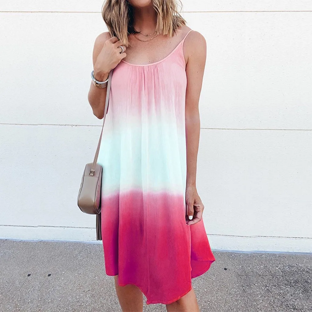 Платье градиентного цвета тонкое платье на бретельках женское без рукавов с