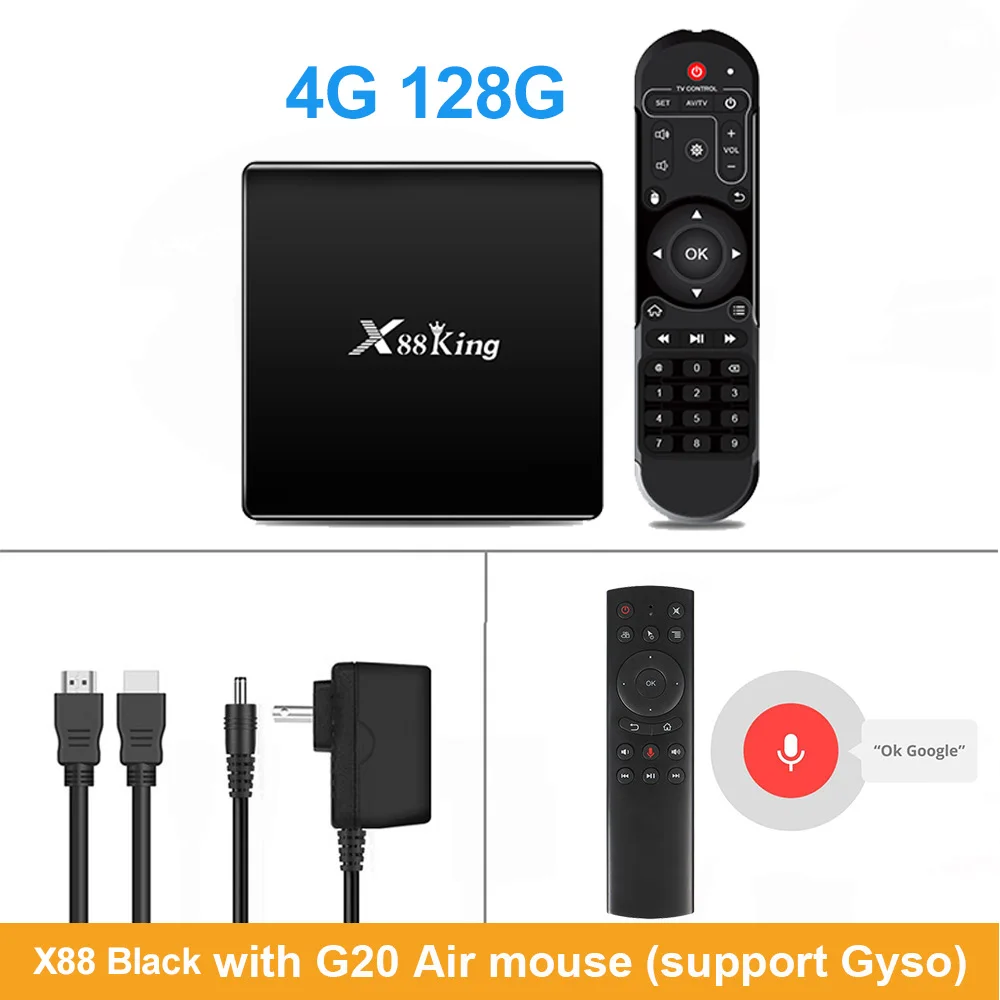 Black X88 king G20 ТВ-приставка LEMADO Amlogic S922X Android 9,0 BT 5,0 4GB 128GB 4K Youtube Netflix Google голосовой помощник X88 King Android tv Box - Цвет: Black X88 king G20