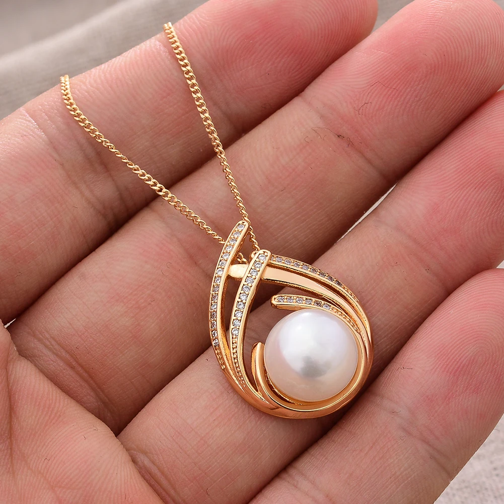 Original Handmade 14K Gold Filled Natural Freshwater Pearl Water Drop Design Flower Ladies Pendant Necklace Jewelry Best Gift