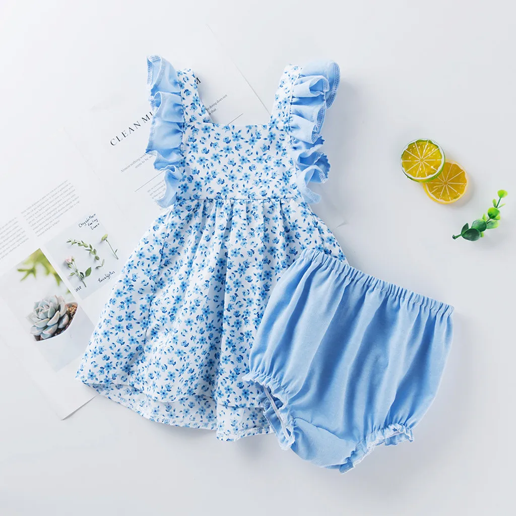 (От 0 до 2 лет) Новый для малышки костюм летнее платье без рукавов с оборками на