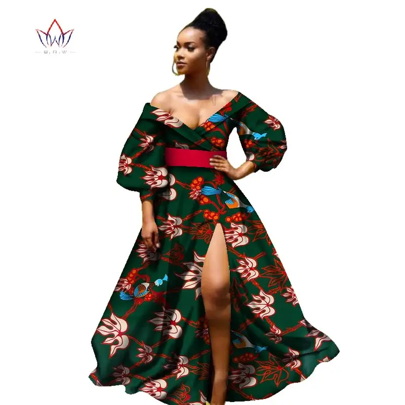 african bazin dresses for women african Three Quarter sleeves dresses for women african clothing wax dashiki fabric WY2255