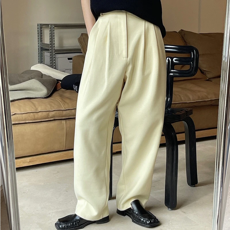 Spring and summer women's casual solid color high waist loose wide-leg pants