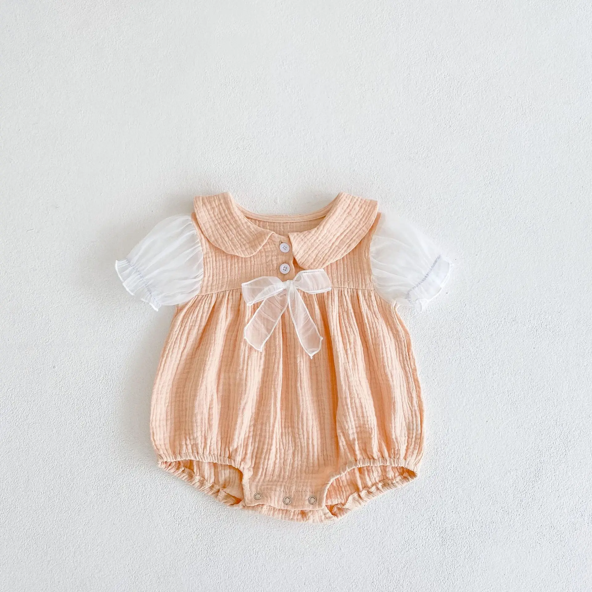 

Summer Newborn Girls Mesh Short Sleeve Doll Collar Bodysuit Baby Girls Cotton Tops Jumpsuit Clothing Toddler Casual Clothes
