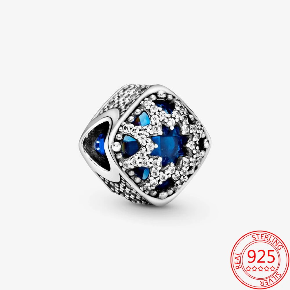 

Оригинал серебряные бусины 925 пробы квадратное голубого цвета со звездами браслеты с подвесками, соответственные Пандоре обаятельные моме...