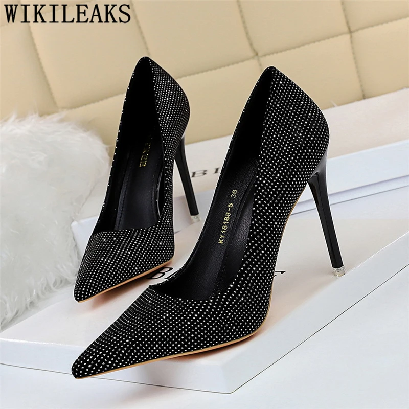 На каблуке шпильке Туфли лодочки на высоком Женская обувь модные 2021 Стразы