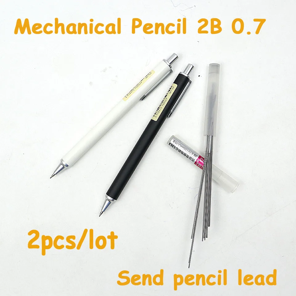 2pcs-0.7-1Refill 2B механический карандаш 0,5/0,7 мм, высококачественный металлический карандаш, автоматические карандаши для профессионального рисования, принадлежности для письма - Цвет: 2pcs-0.7-1Refill