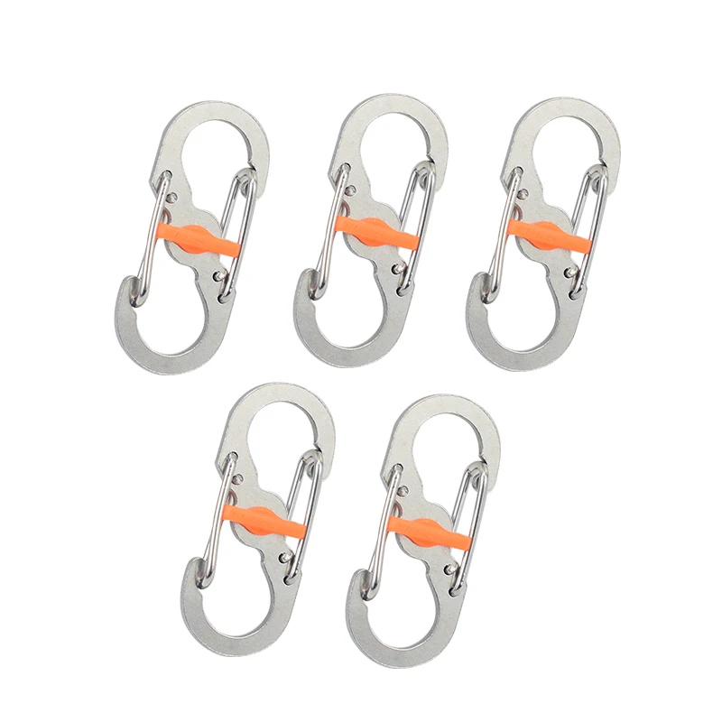 5pcs silver 5 шт. S Тип альпинистский крюк мини брелок карабин средство для выживания на открытом воздухе двойная Пряжка брелок 8 Форма Пряжка для кемпинга - Цвет: 5pcs silver
