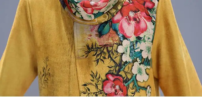 Женское свободное платье с цветочным принтом повседневное винтажное желтого