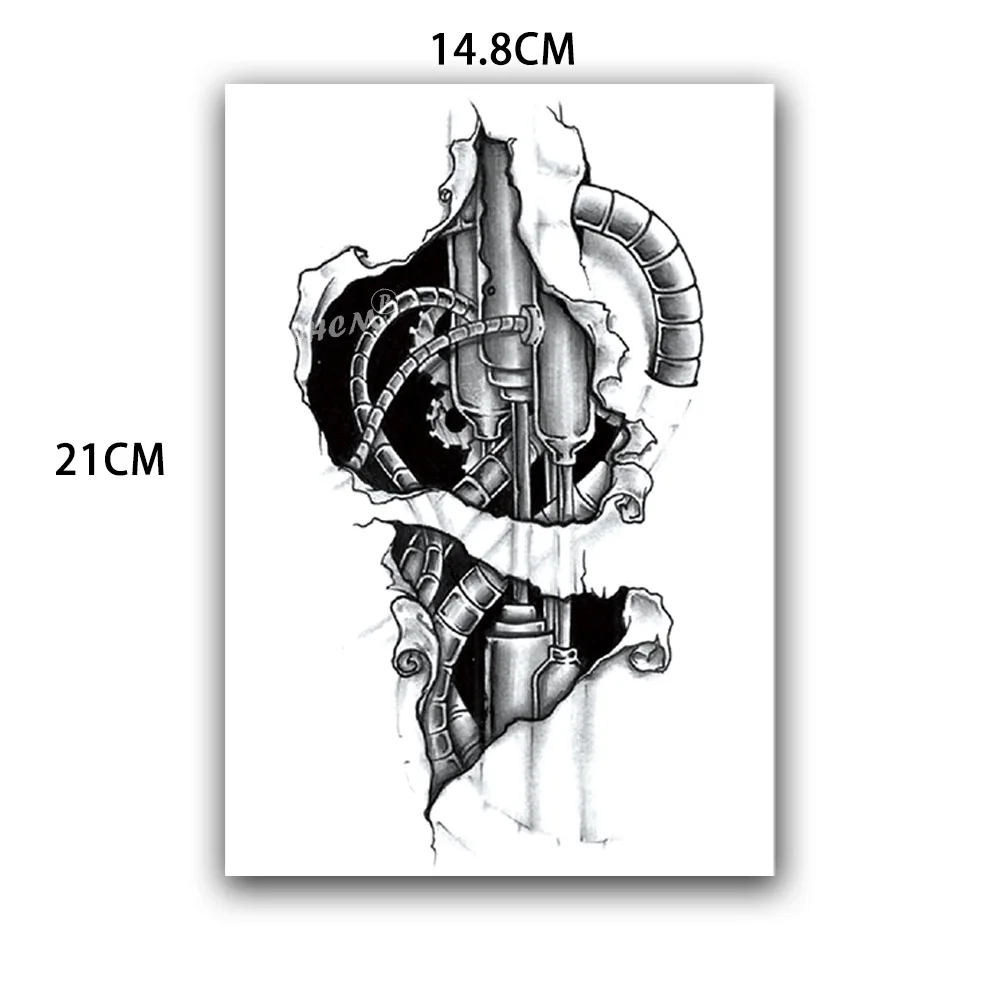 Временные татуировки 3D машинное крутые черные часы для взрослых цветок компас