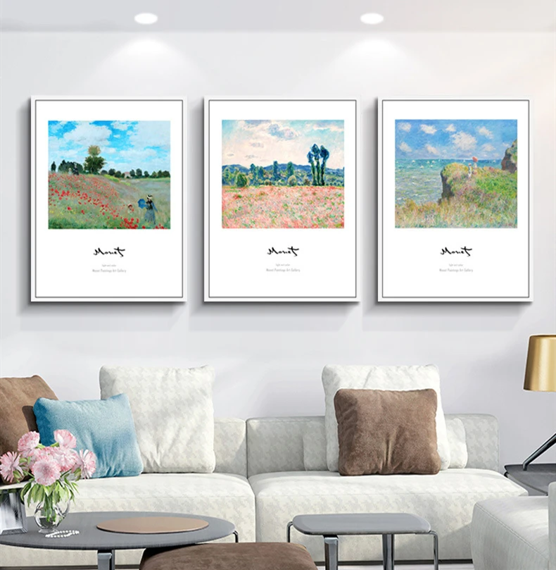 

Monet oil painting, Nordic art poster, including grass, snow, seaside canvas mural, living room, bedroom, modern decoration