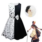 Детское платье принцессы Cruella, платье черного или белого цвета без рукавов с париком, для косплея, подарок на день рождения, лето 101