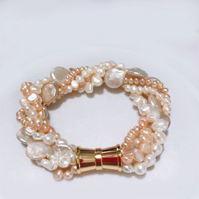 Новинка 5 нитей натурального пресноводного жемчуга 4-6 мм 11-13 натуральный браслет