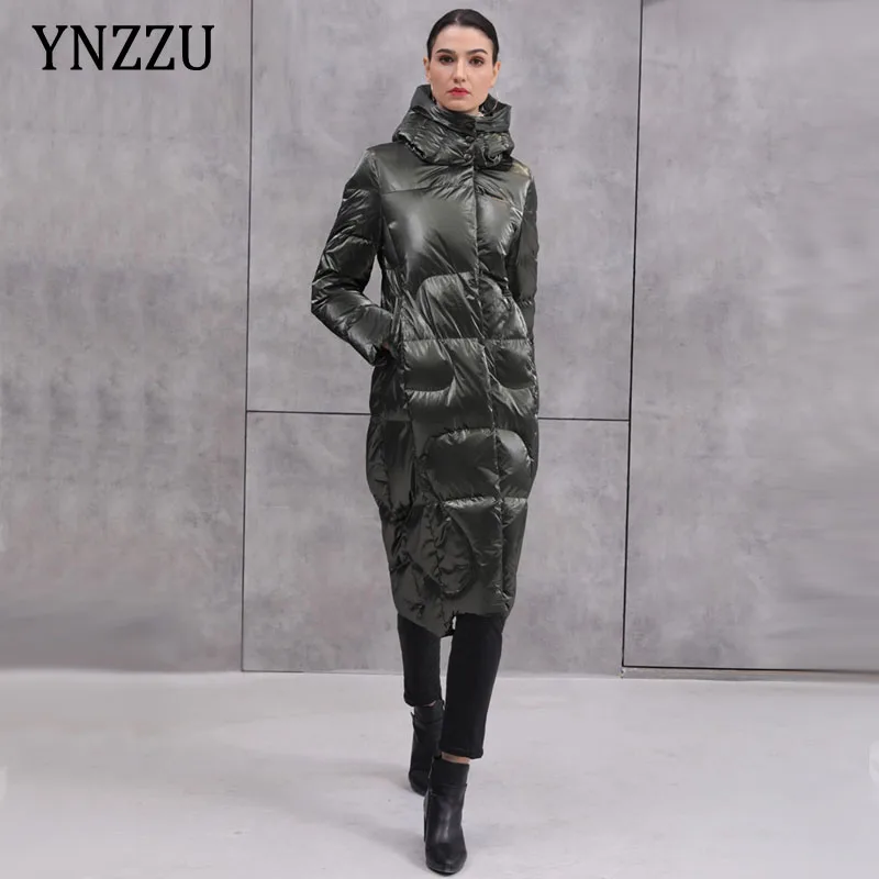 

Large size Hooded long jacket women's Bright White duck down coat 2021 winter thick warm Female outwear fashion New YNZZU 1O156