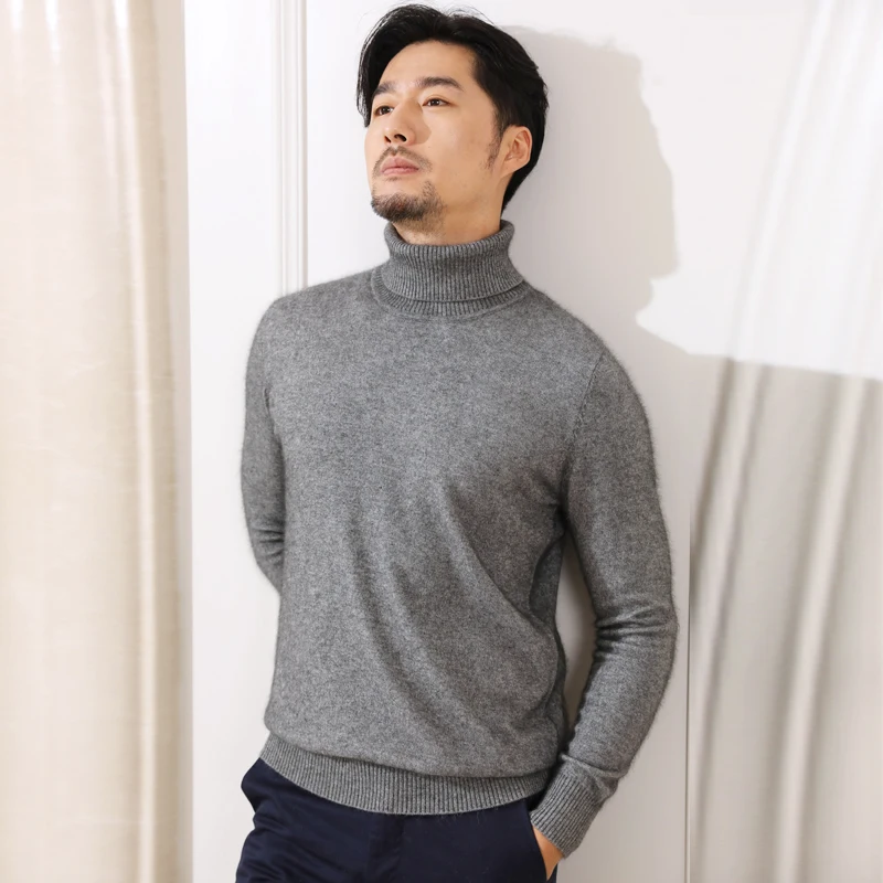 

Turtleneck Casual Men's Sweater Cashmere Knit Solid Color Pullover Loose Wool Sweater Regular section Multi-color optional