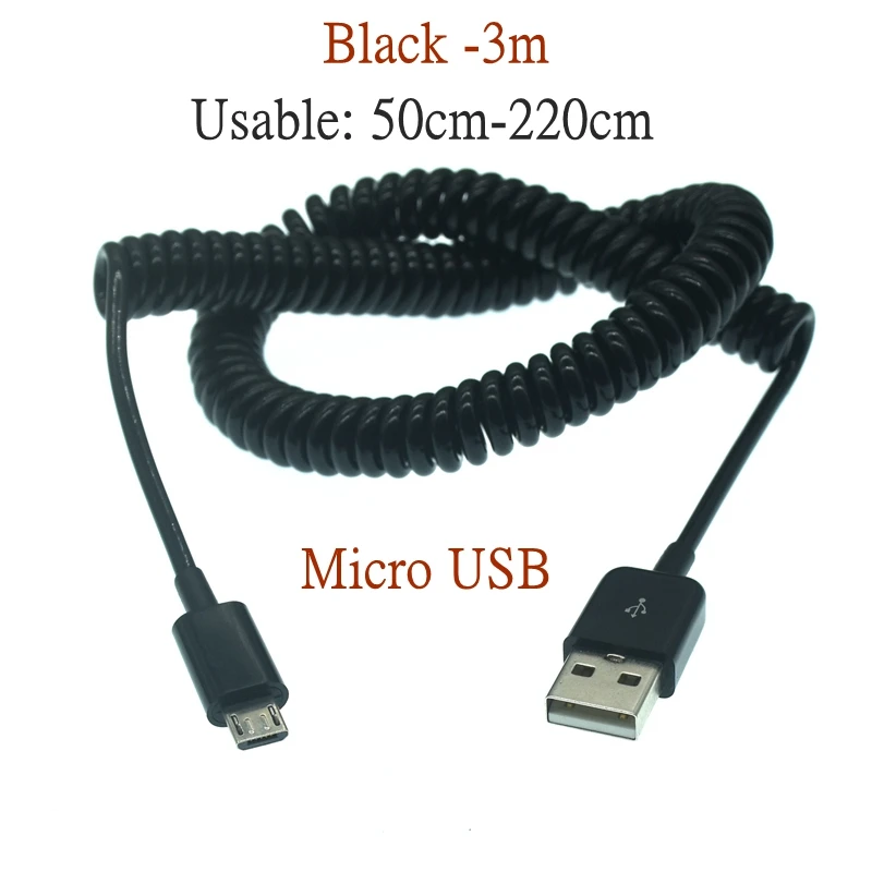 USB 2.0 to Micro USB Spring Data Cable Spiral Coiled 5 Pin Adaptor Digital USB Data Charging Cables 