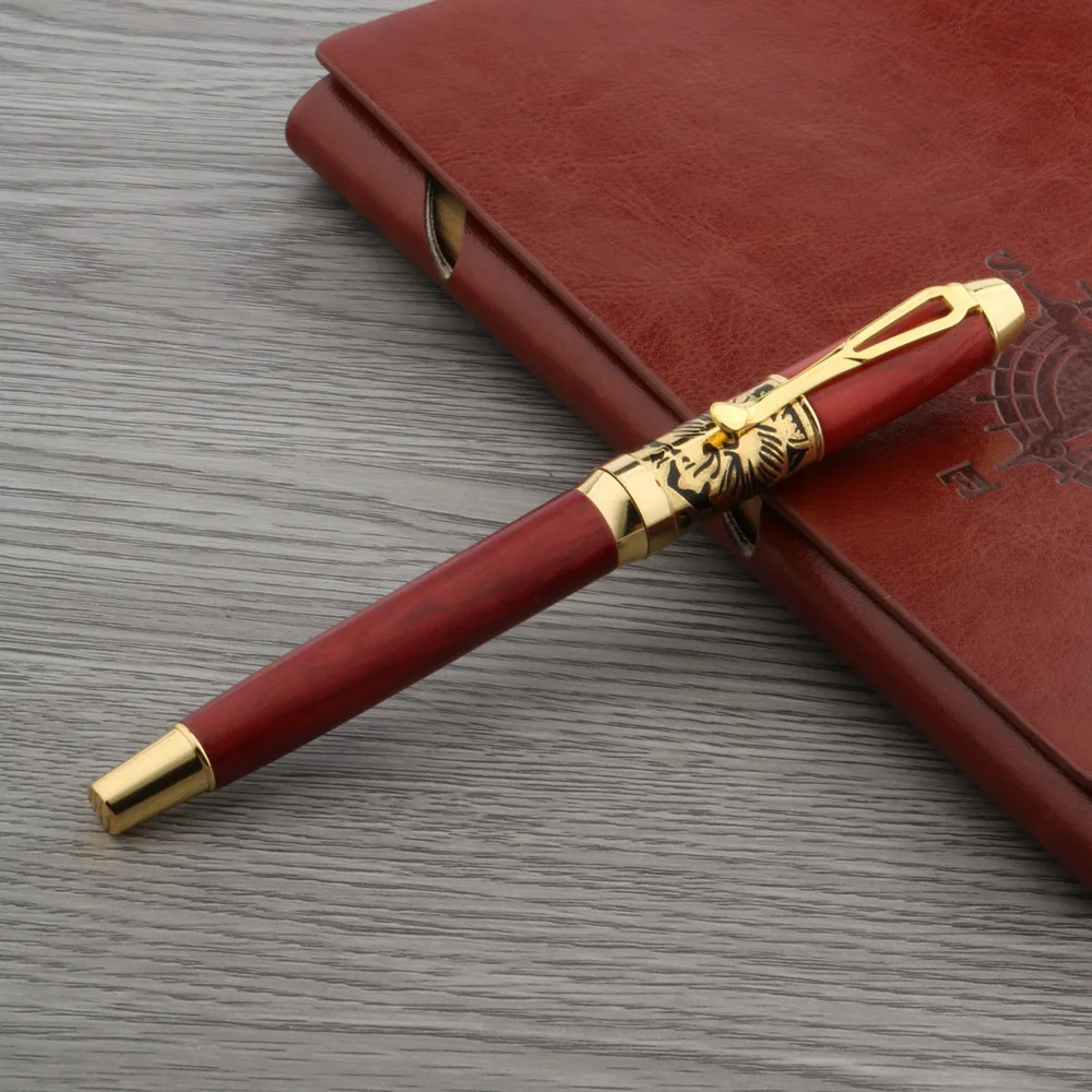 Рельефная шариковая ручка с цветочным рисунком красная деревянная Золотая