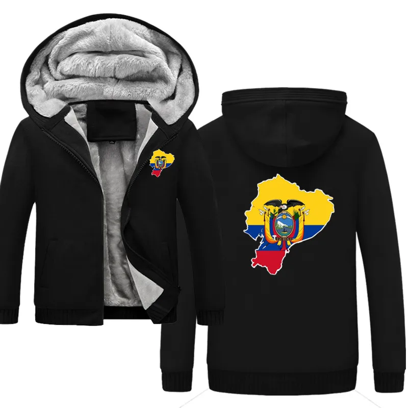 

Men 2020 Winter Fleece Thicken Hoodies Zipper Sweatshirt Ecuador Flag Print Fashion Harajuku Jacket For Male Kpop