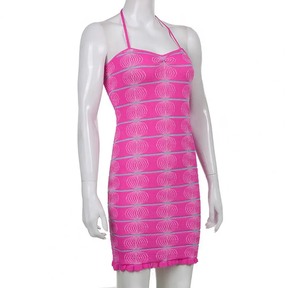 

2021 Women Bodycon Dress Halter Slim Sexy Ladies Stripe Mini Dress for Daily Wear Party Streetwear