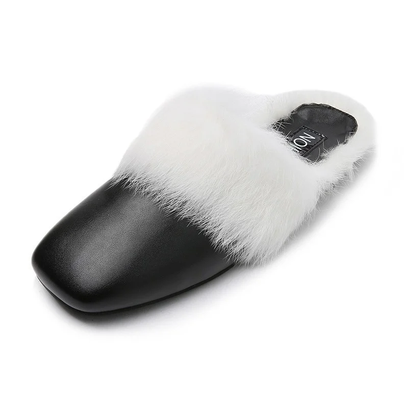 

Женские туфли без задника, меховые лоферы, домашняя обувь, с металлической пряжкой, для улицы, размера плюс 43, весна