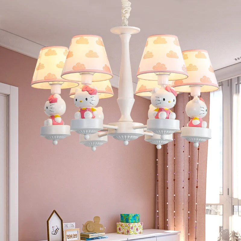 

Children's Bedroom Cartoon Hanging Lamp Nordic Living Room Chandeliers Kindergarten Cute KT Cat Chandelier Light