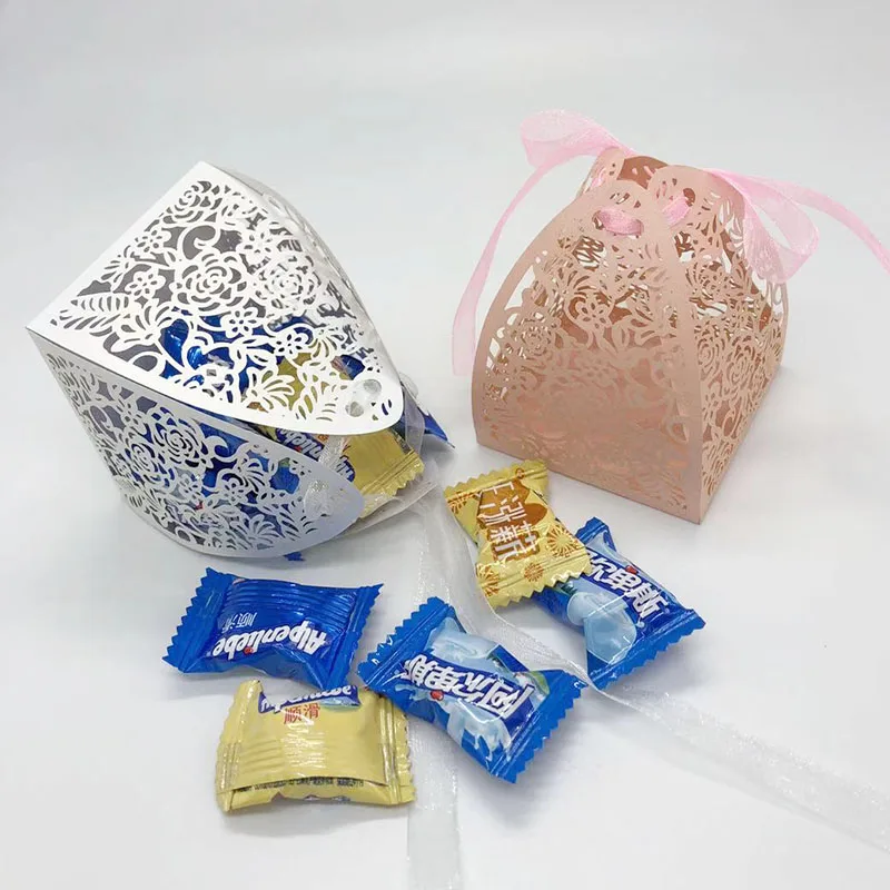 10 шт. коробка для конфет с лазерной резкой свадьбы коробки подарков свадебные