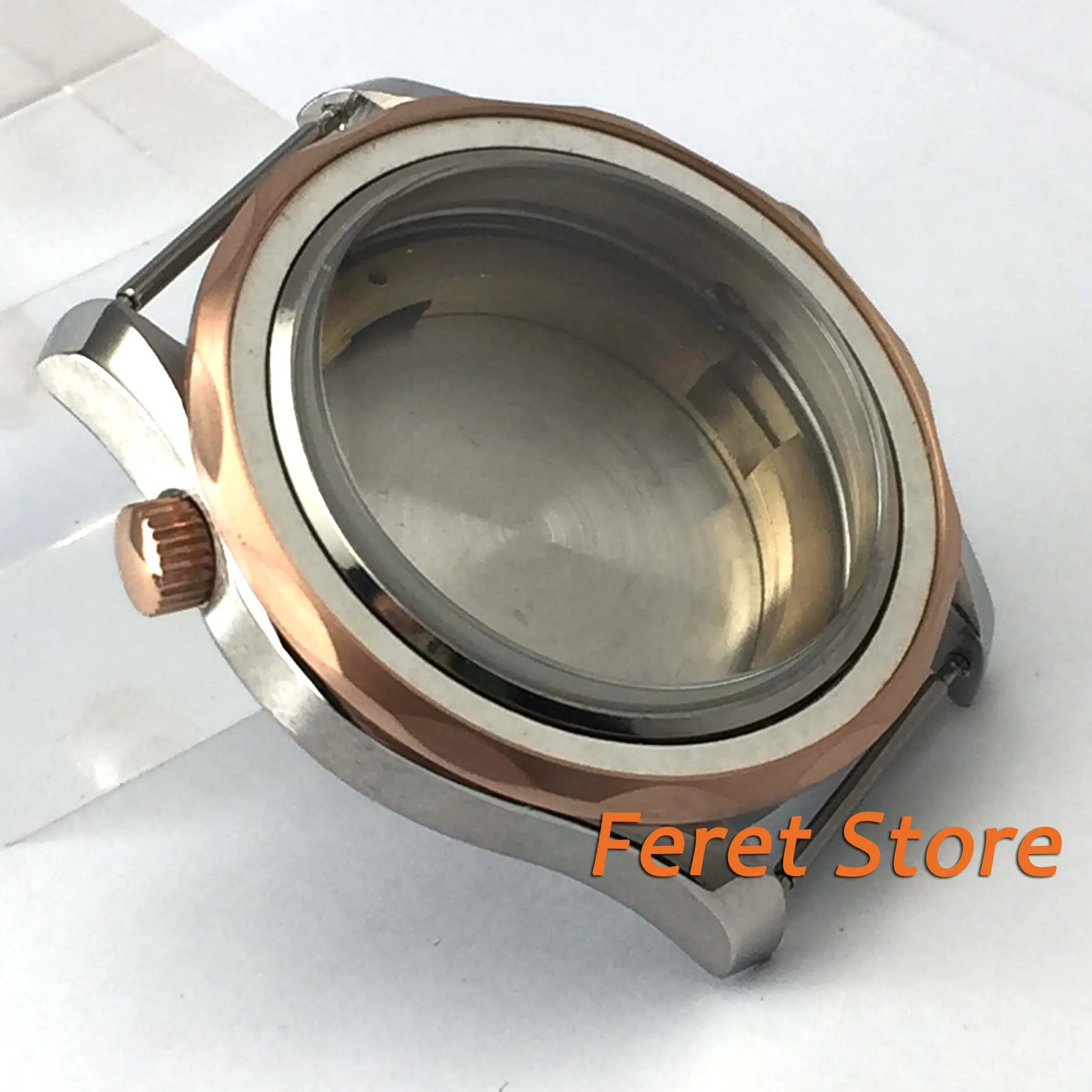 Полированный 41 мм розовое золото черный Сапфир из нержавеющей стали подходит для