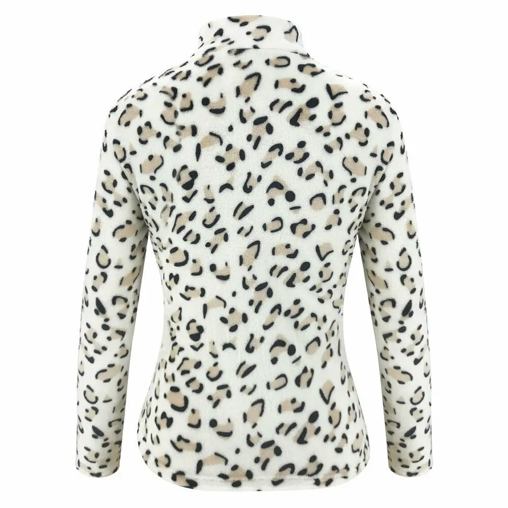 

Womens Long Sleeve V Neck Fluffy Knitted Sweater Leopard Print Casual Jumper Top