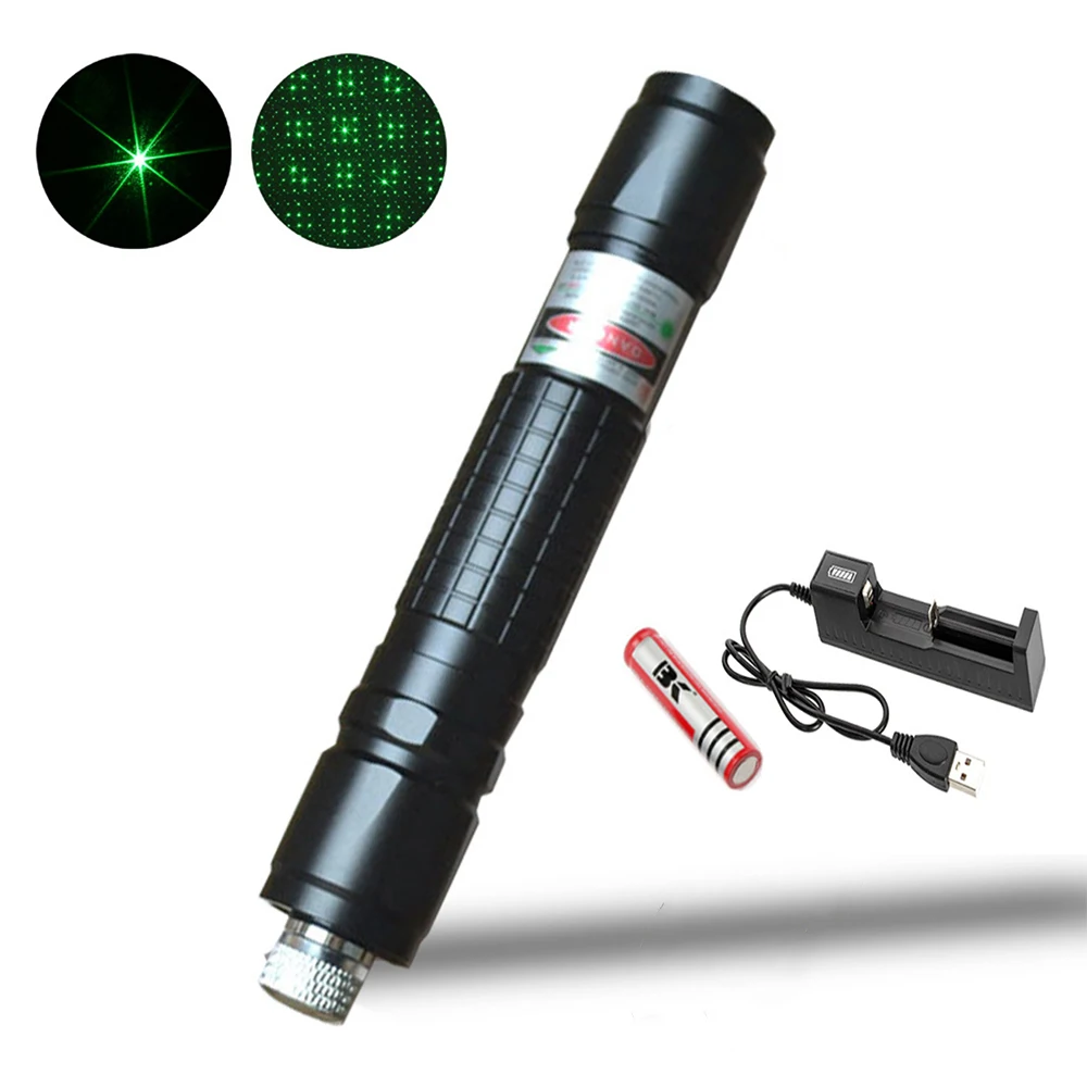 

532nm 8000M High Power Green Laser Pointer Adjustable Focus Star shape Light Pen Lazer Beam Military Green Lasers + USB Charger