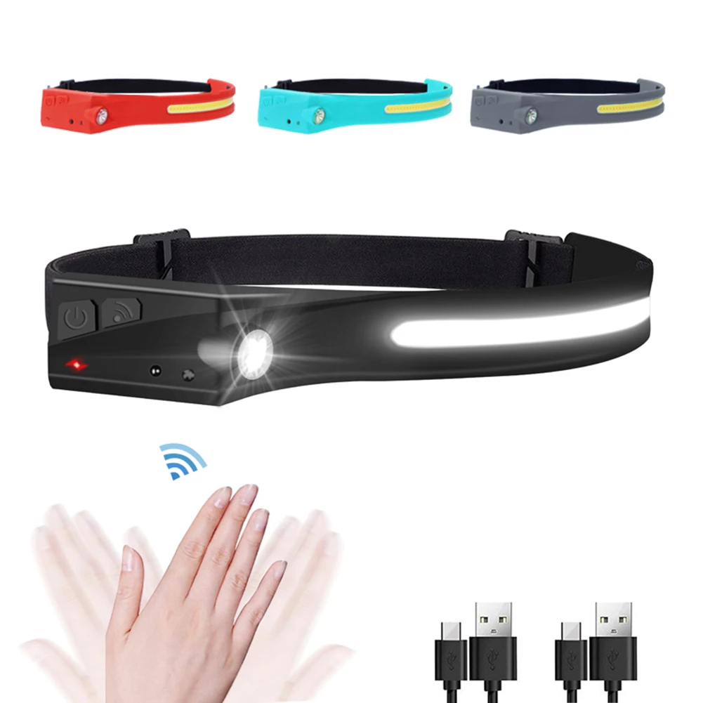 

1/2шт светодиодный COB налобный фонарь с датчиком 200 люменов USB Перезаряжаемый водонепроницаемый индукционный налобный фонарь 5 режимов освещ...