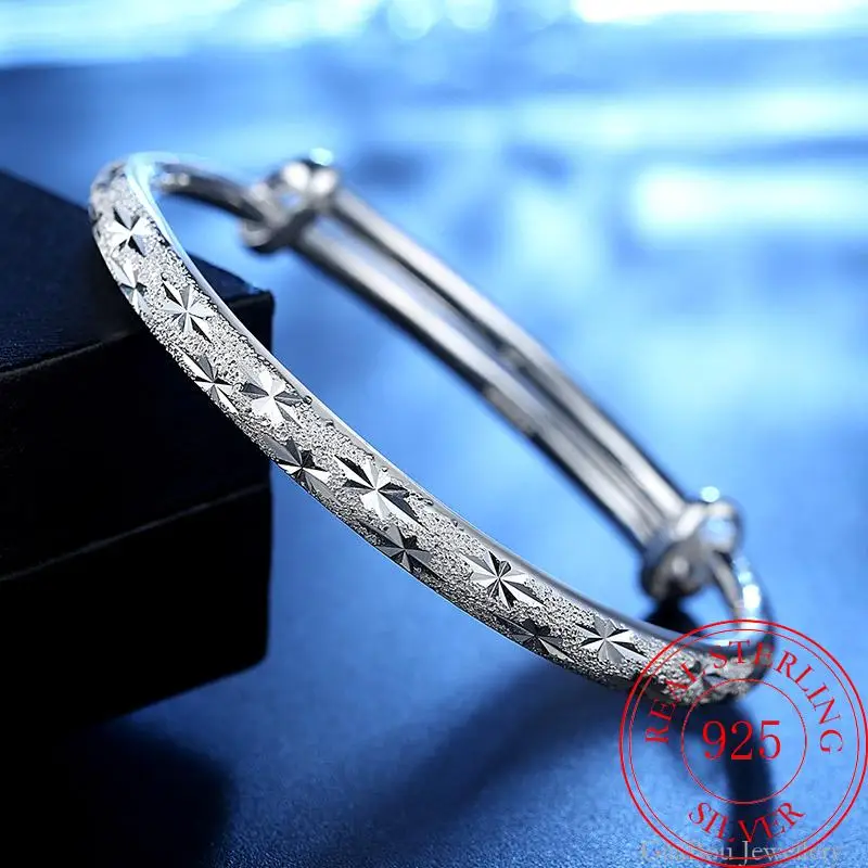 

Fashion 925 Sterling Silver Woman Cuff Bracelet Flower adjustable Bangle Retro Party Bridesmaid Jewelry Charm Girl Gifts