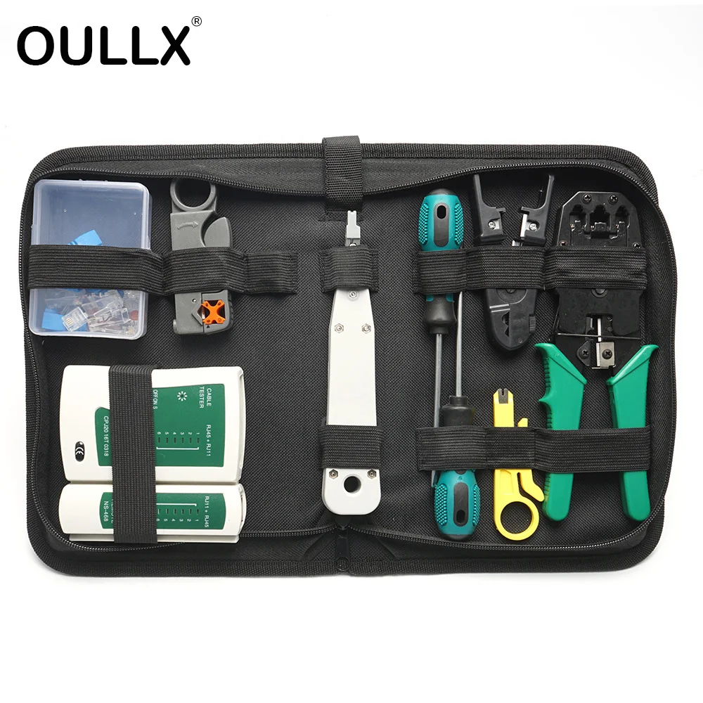OULLX-Kit de herramientas de reparación de red Lan, alicates de crimpado RJ45,...