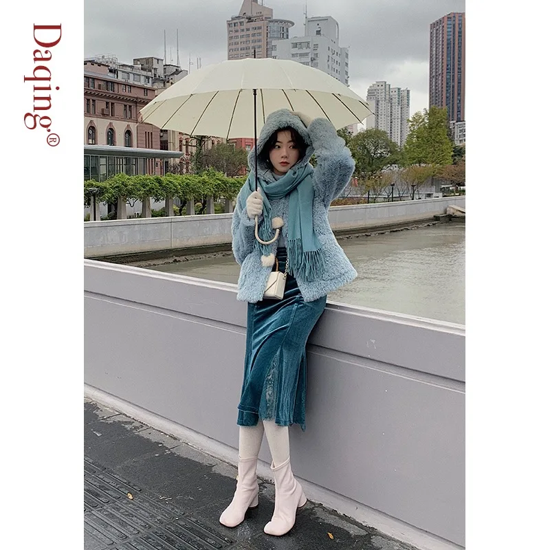 

2020 Autumn and Winter Fashion Women's Hot Sale Pure Color Retro Mermaid Corduroy Skirt All-match Cocktail Party Dress #6759